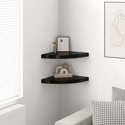 Scaffali Angolari a Parete 2 pz Nero Lucido 35x35x3,8 cm MDF