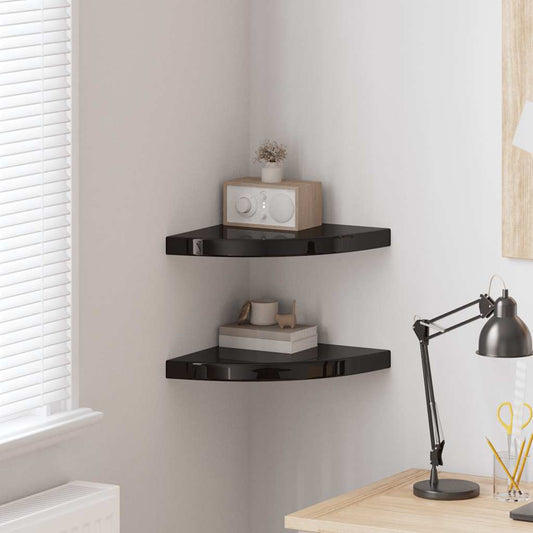 Scaffali Angolari a Parete 2 pz Nero Lucido 35x35x3,8 cm MDF | homemem39