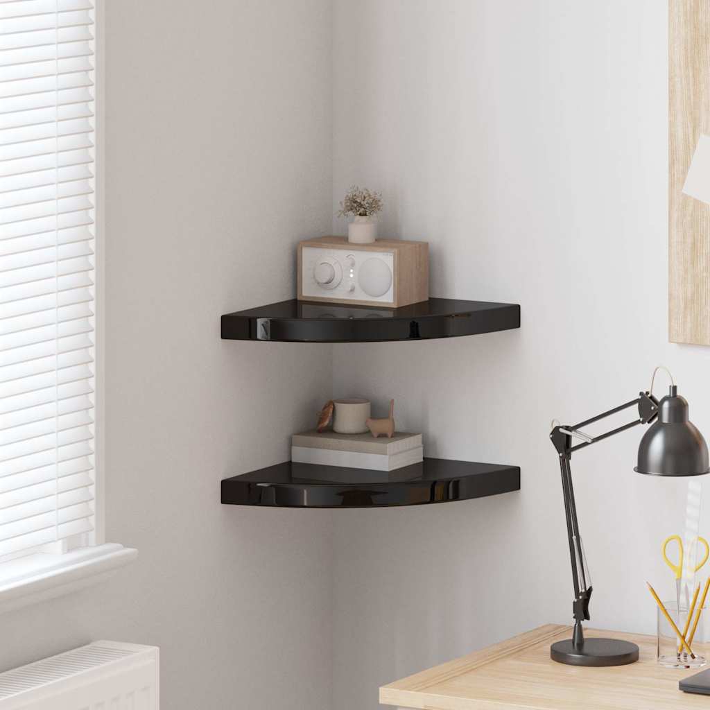 Scaffali Angolari a Parete 2 pz Nero Lucido 35x35x3,8 cm MDF