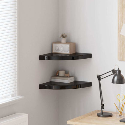 Scaffali Angolari a Parete 2 pz Nero Lucido 35x35x3,8 cm MDF