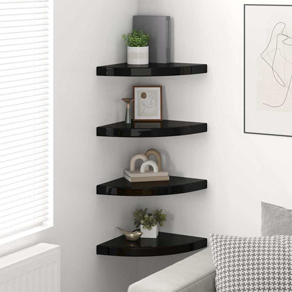 Scaffali Angolari a Parete 4 pz Nero Lucido 35x35x3,8 cm MDF | homemem39