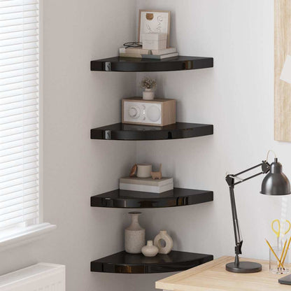 Scaffali Angolari a Parete 4 pz Nero Lucido 35x35x3,8 cm MDF