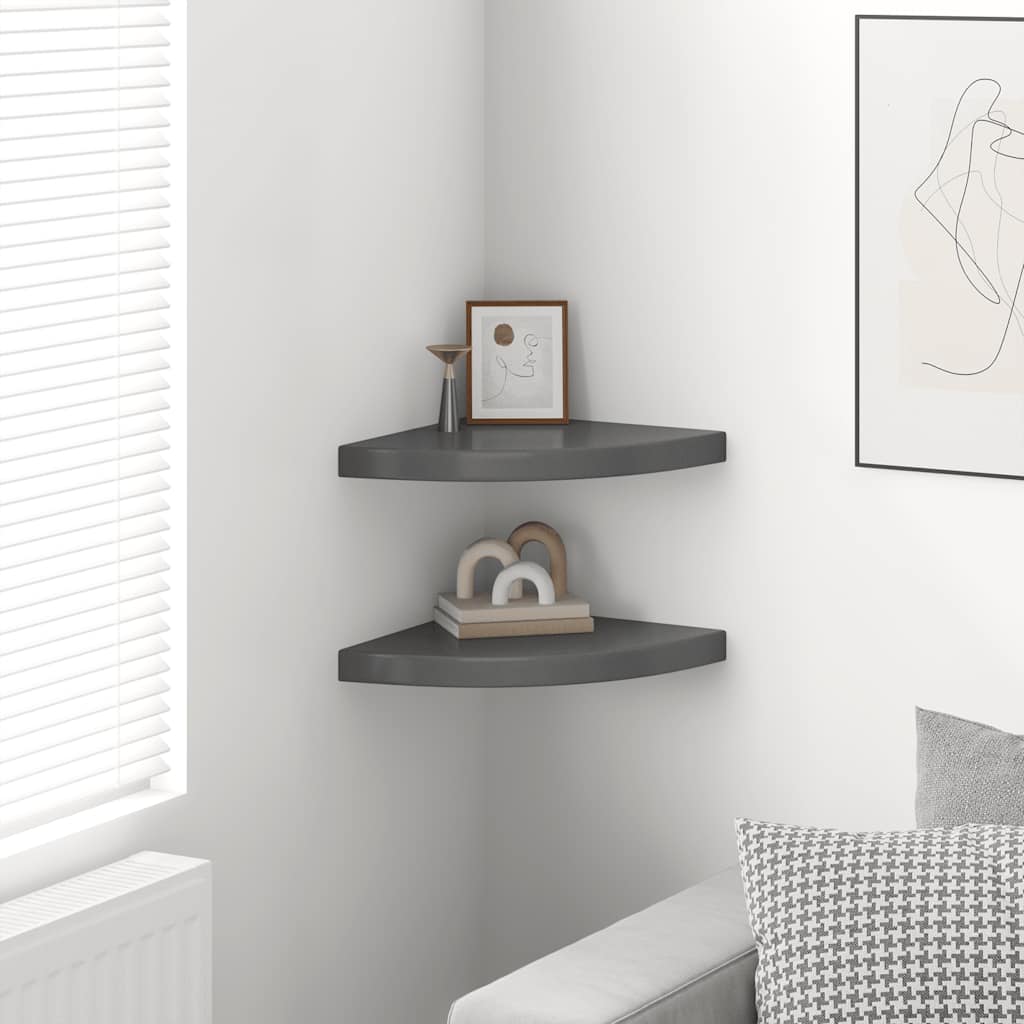Scaffali Angolari a Parete 2 pz Grigio Lucido 35x35x3,8 cm MDF | homemem39