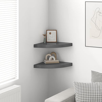Scaffali Angolari a Parete 2 pz Grigio Lucido 35x35x3,8 cm MDF