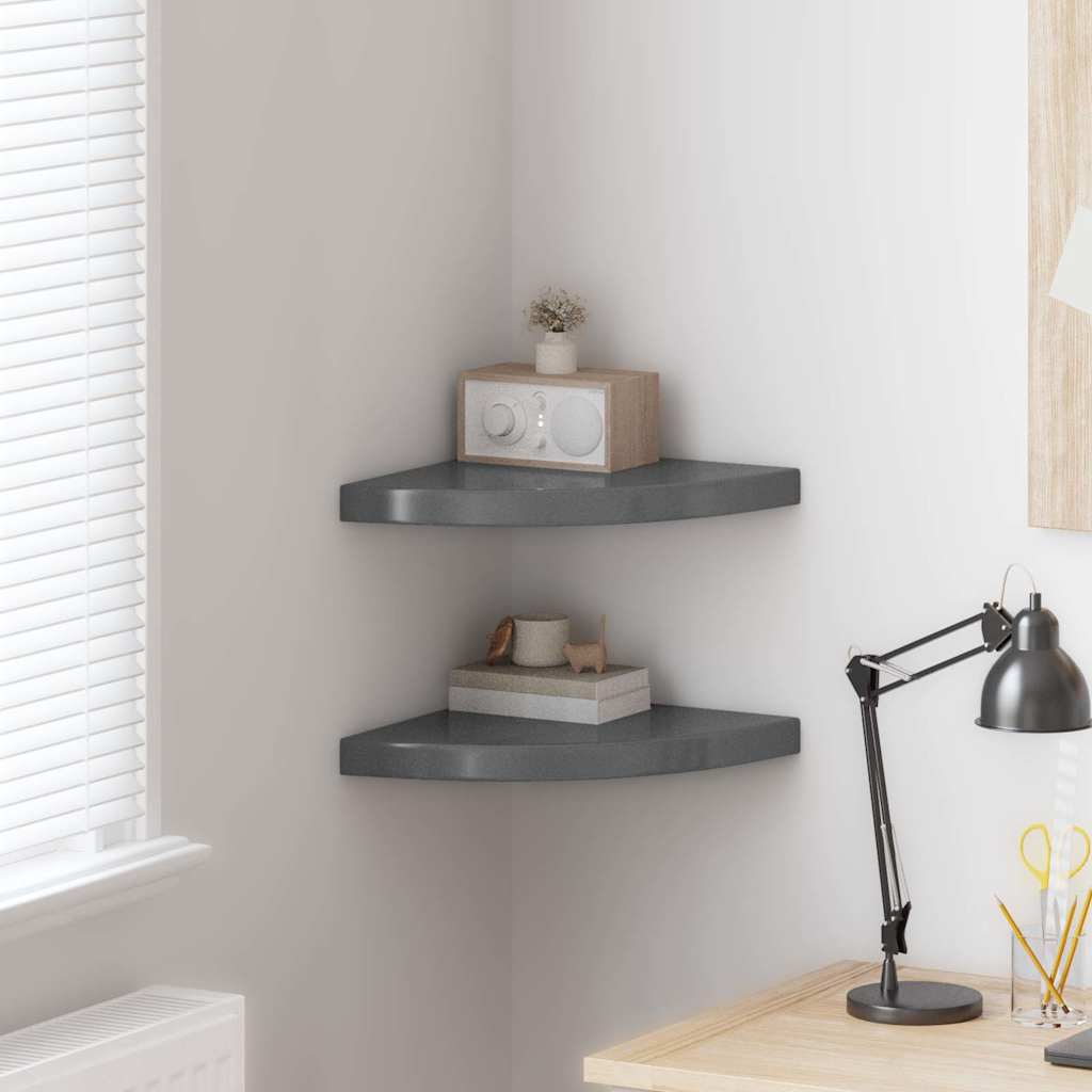 Scaffali Angolari a Parete 2 pz Grigio Lucido 35x35x3,8 cm MDF | homemem39