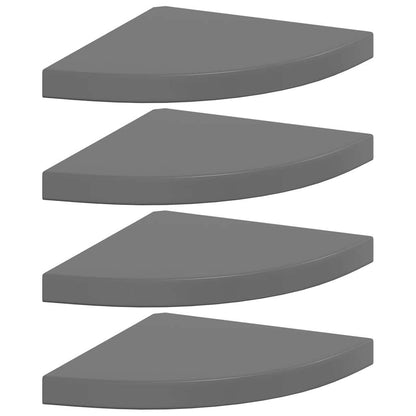 Scaffali Angolari a Parete 4 pz Grigio Lucido 35x35x3,8 cm MDF | homemem39