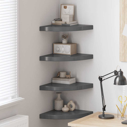 Scaffali Angolari a Parete 4 pz Grigio Lucido 35x35x3,8 cm MDF | homemem39