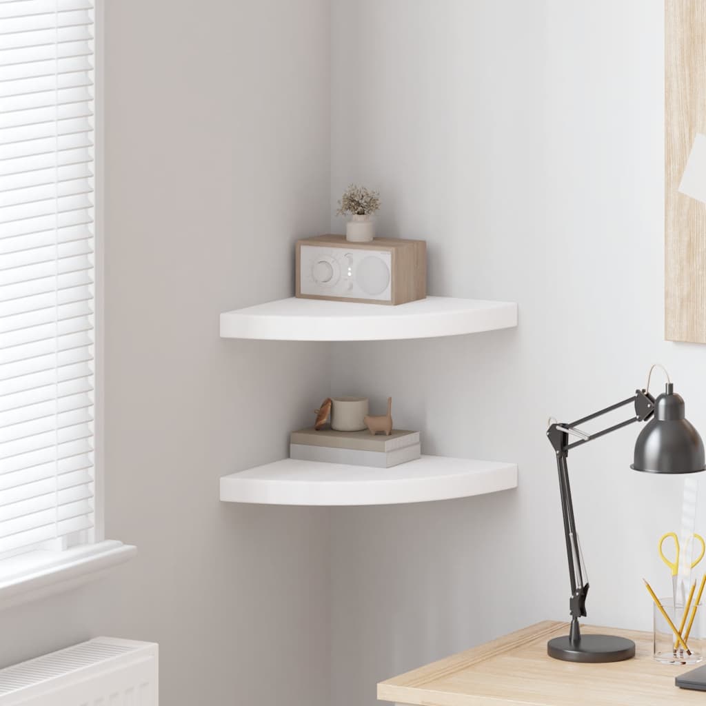 Mensole Angolari Sospese 2 pz Bianche 35x35x3,8 cm MDF | homemem39