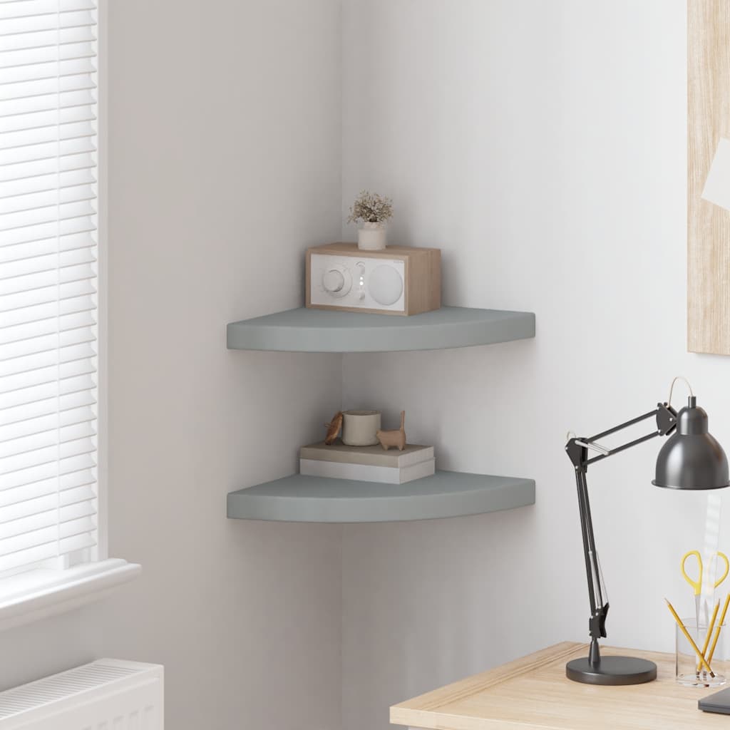 Scaffali Angolari a Parete 2 pz Grigi 35x35x3,8 cm in MDF | homemem39
