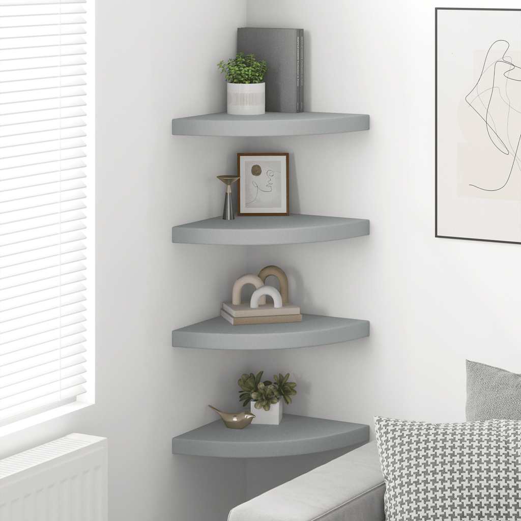 Scaffali Angolari a Parete 4 pz Grigi 35x35x3,8 cm in MDF | homemem39