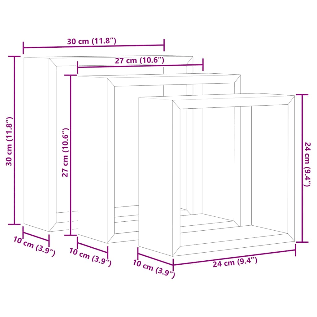 Mensole a Cubo da Parete 3 pz Bianche in MDF | homemem39