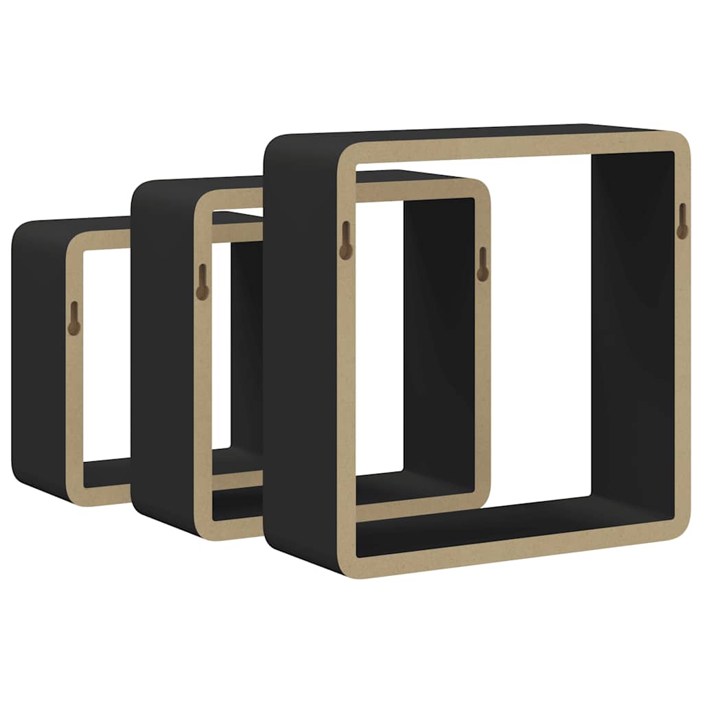 Mensole a Cubo da Parete 3 pz Nere in MDF | homemem39