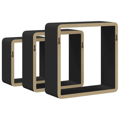Mensole a Cubo da Parete 3 pz Nere in MDF | homemem39