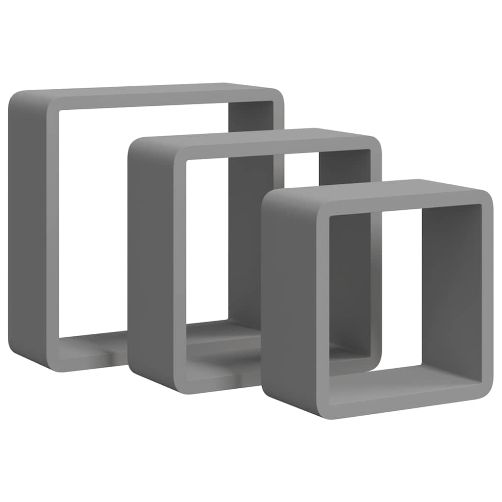 Mensole a Cubo da Parete 3 pz Grigie in MDF
