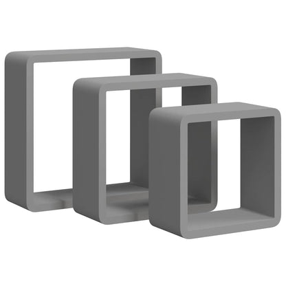 Mensole a Cubo da Parete 3 pz Grigie in MDF