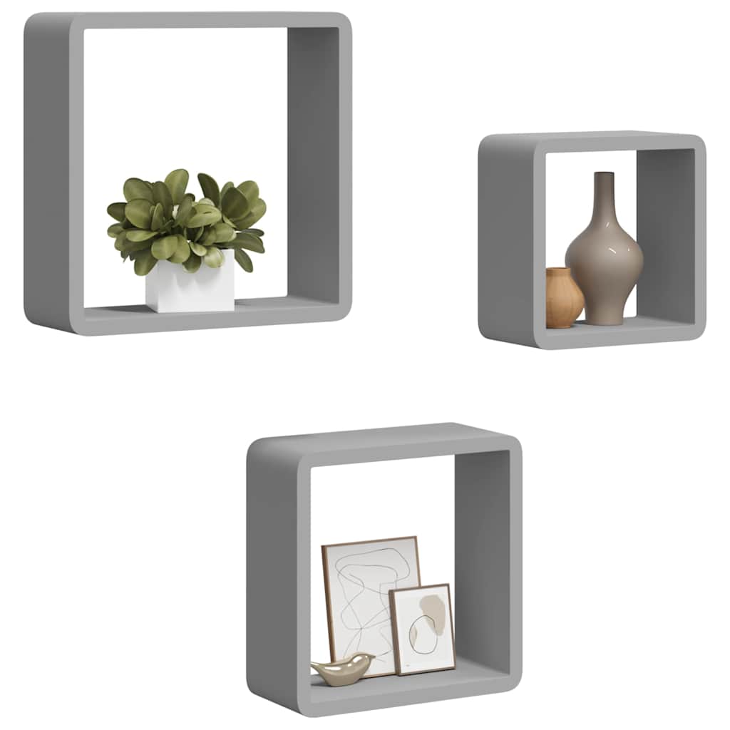 Mensole a Cubo da Parete 3 pz Grigie in MDF