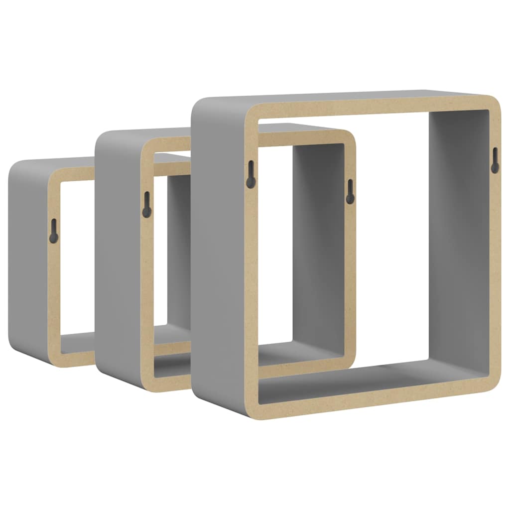 Mensole a Cubo da Parete 3 pz Grigie in MDF