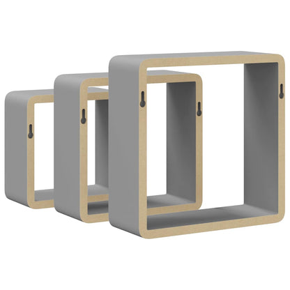 Mensole a Cubo da Parete 3 pz Grigie in MDF