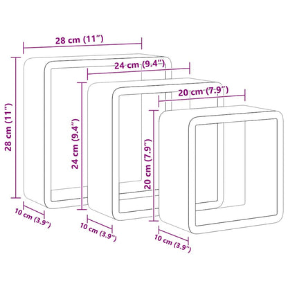 Mensole a Cubo da Parete 3 pz Grigie in MDF