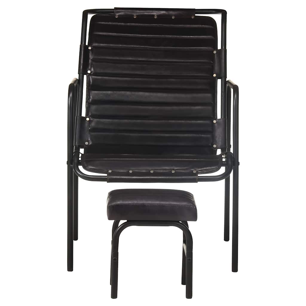Relax Armchair with Black Footrest in Genuine Leather