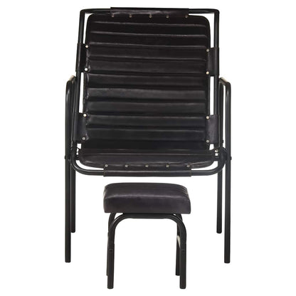Relax Armchair with Black Footrest in Genuine Leather