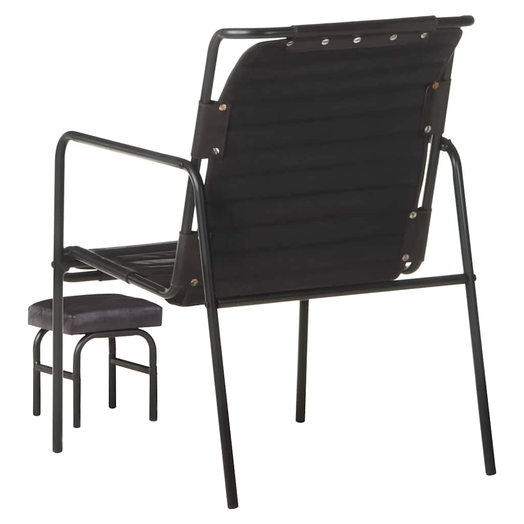 Relax Armchair with Black Footrest in Genuine Leather