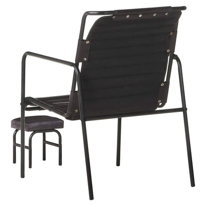Relax Armchair with Black Footrest in Genuine Leather