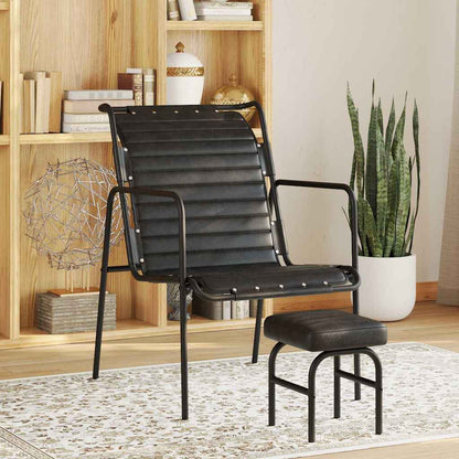 Relax Armchair with Black Footrest in Genuine Leather