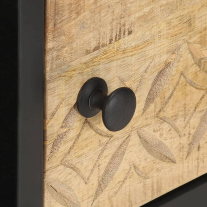 Tavolino con Anta Intagliata 90x55x36 cm Legno di Mango Grezzo | homemem39