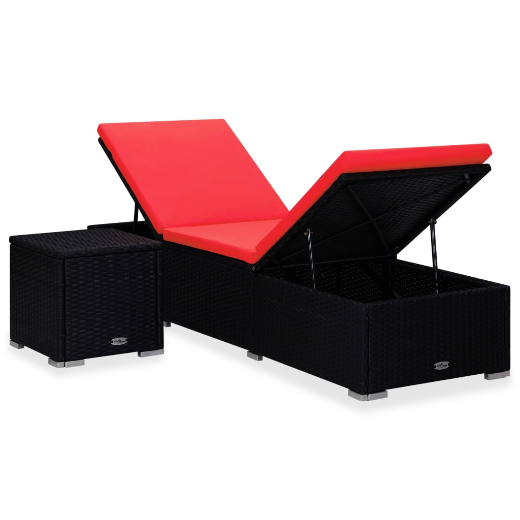 Lettino Prendisole con Cuscino e Tavolino in Polyrattan Rosso | homemem39