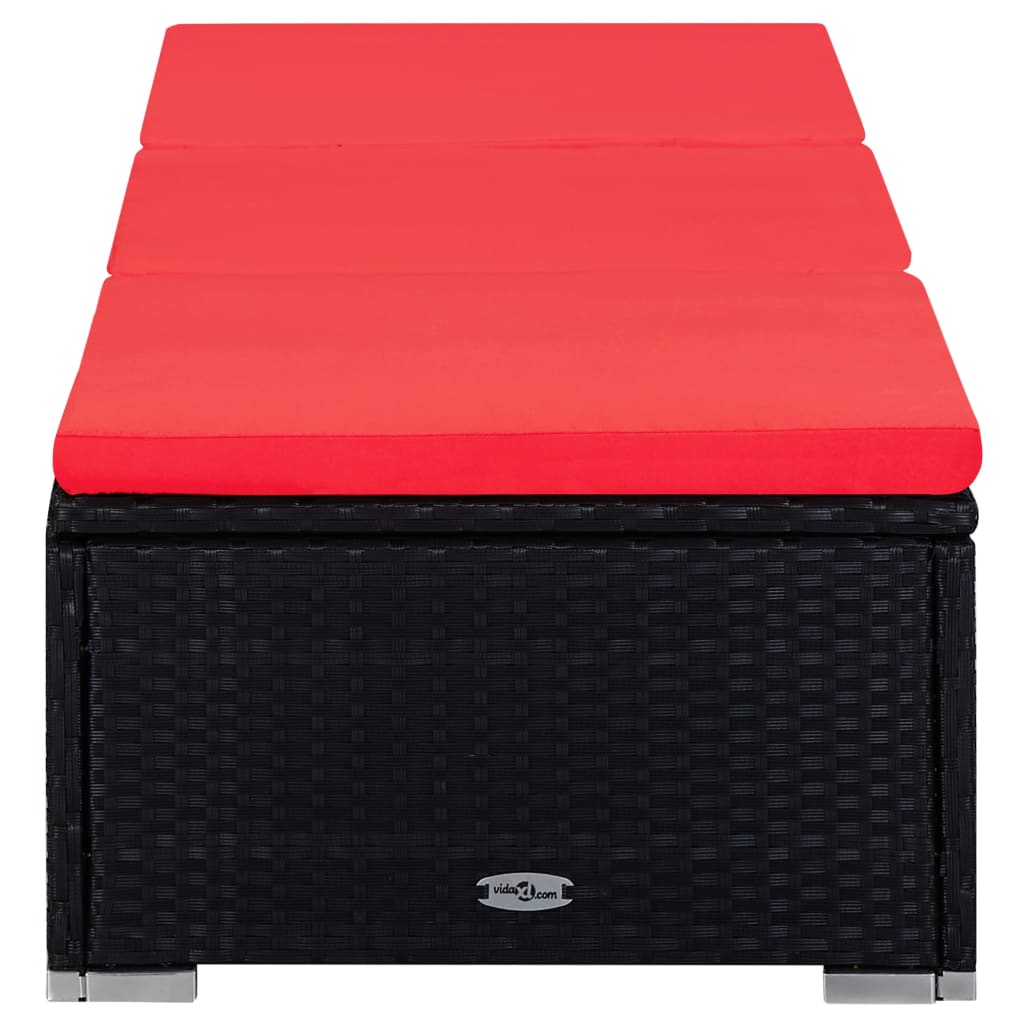 Lettino Prendisole con Cuscino e Tavolino in Polyrattan Rosso | homemem39