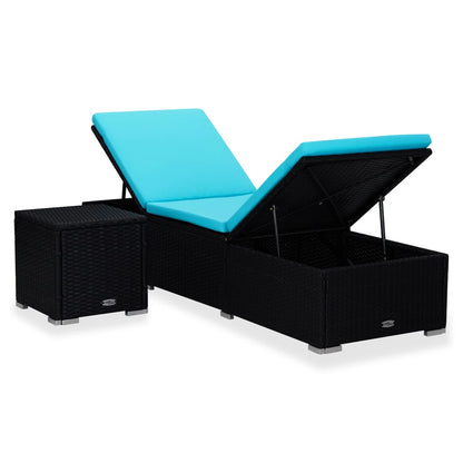 Lettino Prendisole con Cuscino e Tavolino in Polyrattan Blu - homemem39