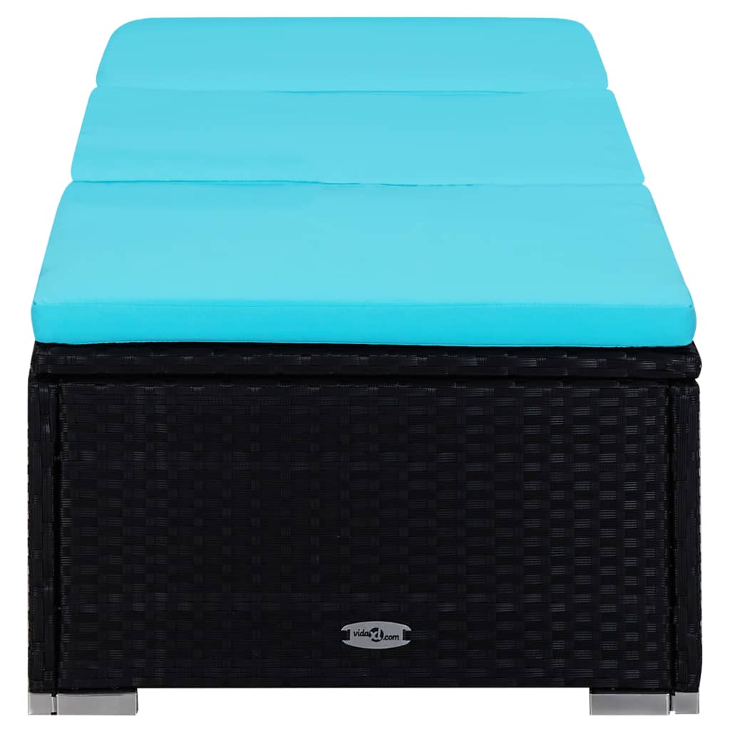 Lettino Prendisole con Cuscino e Tavolino in Polyrattan Blu | homemem39