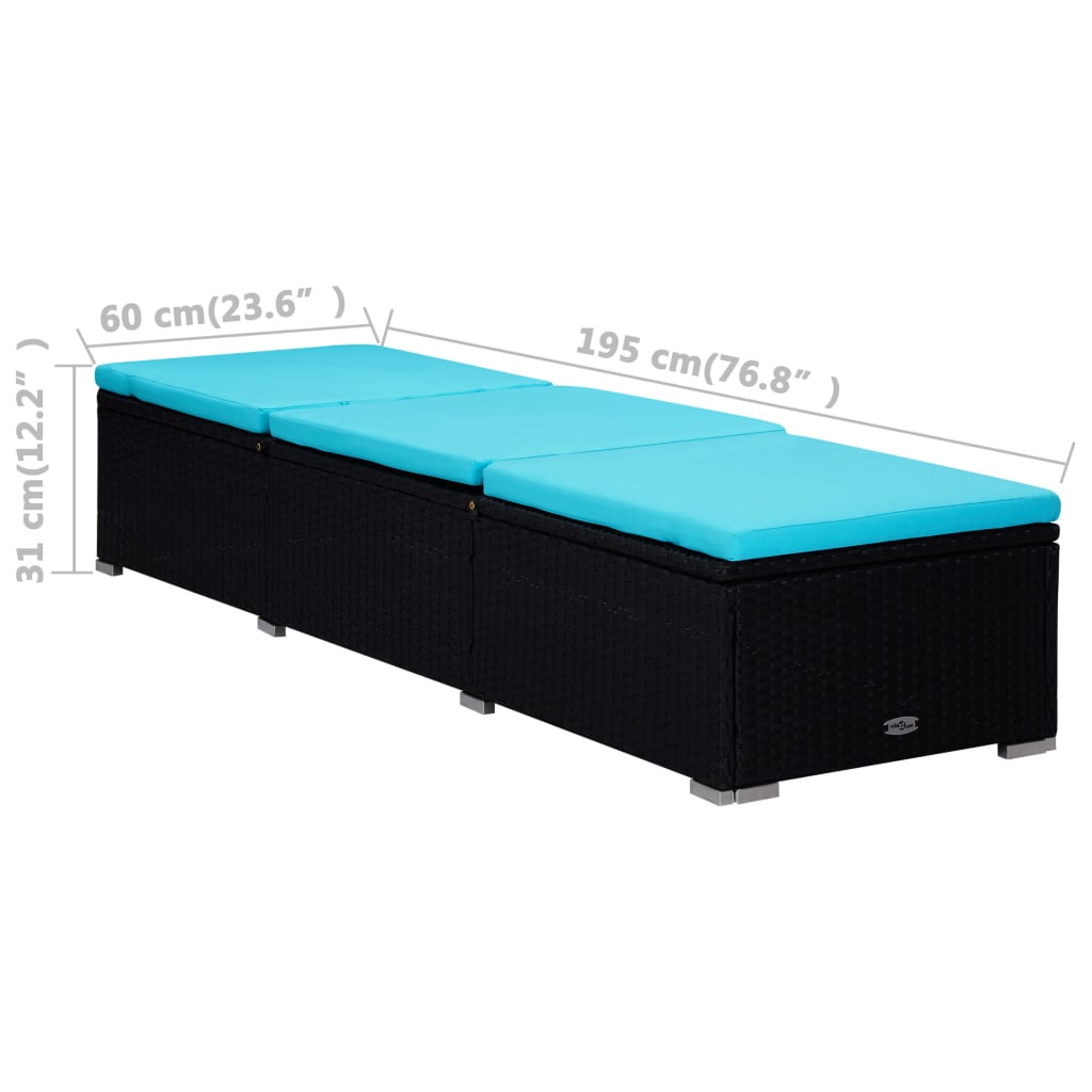 Lettino Prendisole con Cuscino e Tavolino in Polyrattan Blu | homemem39