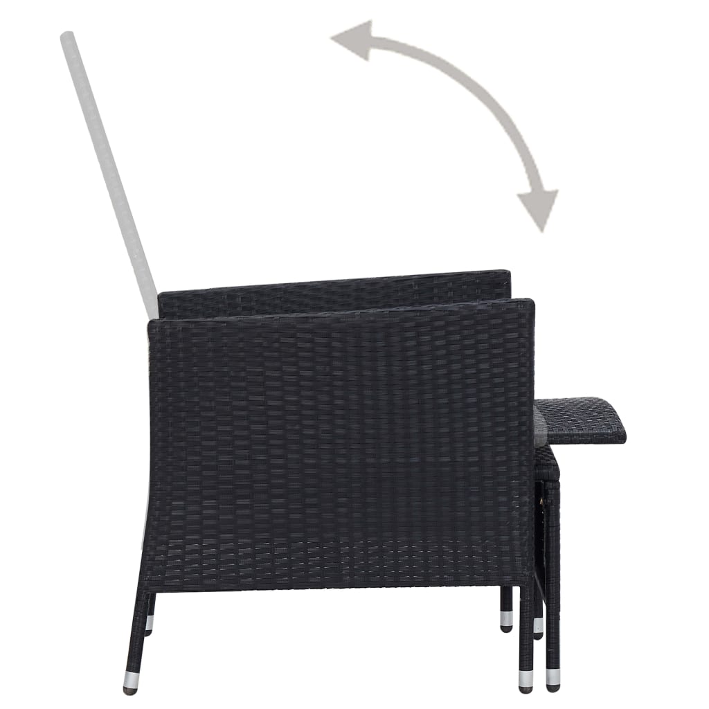 Sedia da Giardino Reclinabile con Cuscino in Polyrattan Nero | homemem39