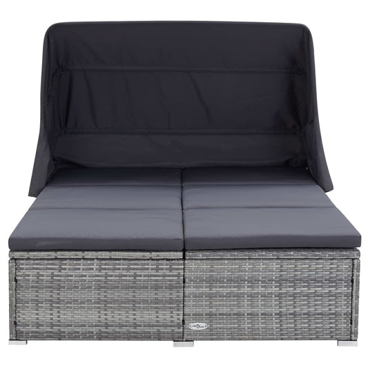 Lettino Prendisole a 2 Posti con Cuscino in Polyrattan Grigio - homemem39