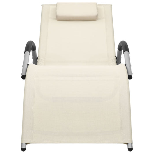 Lettino Prendisole in Textilene Crema e Grigio - homemem39