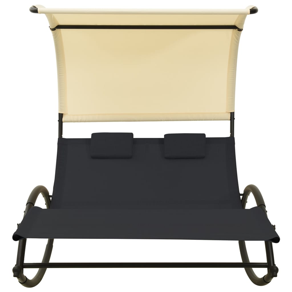 Lettino Prendisole Doppio Baldacchino in Textilene Nero e Crema - homemem39