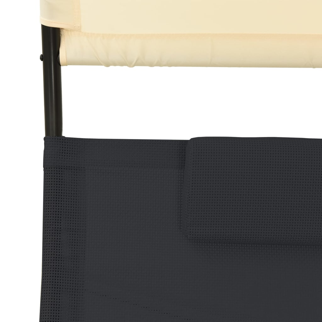 Lettino Prendisole Doppio Baldacchino in Textilene Nero e Crema - homemem39