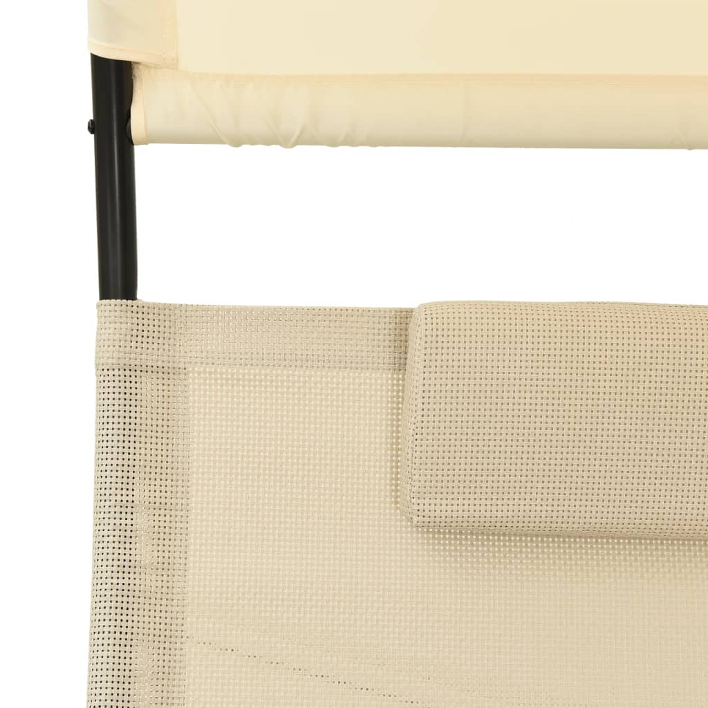 Lettino Prendisole Doppio con Baldacchino in Textilene Crema - homemem39