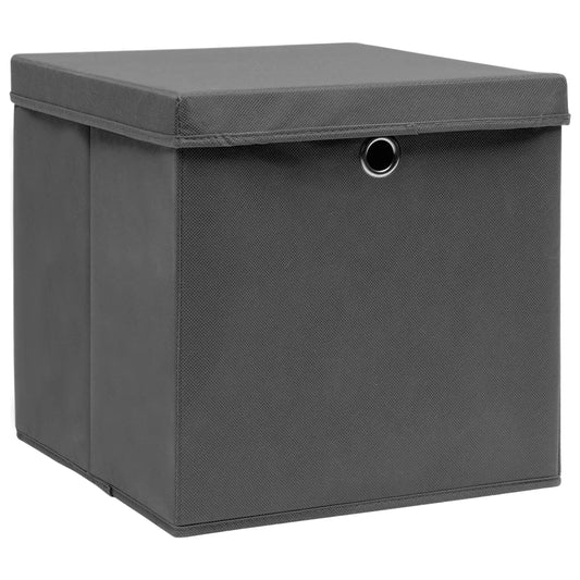 Contenitori con Coperchi 4 pz 28x28x28 cm Grigio - homemem39