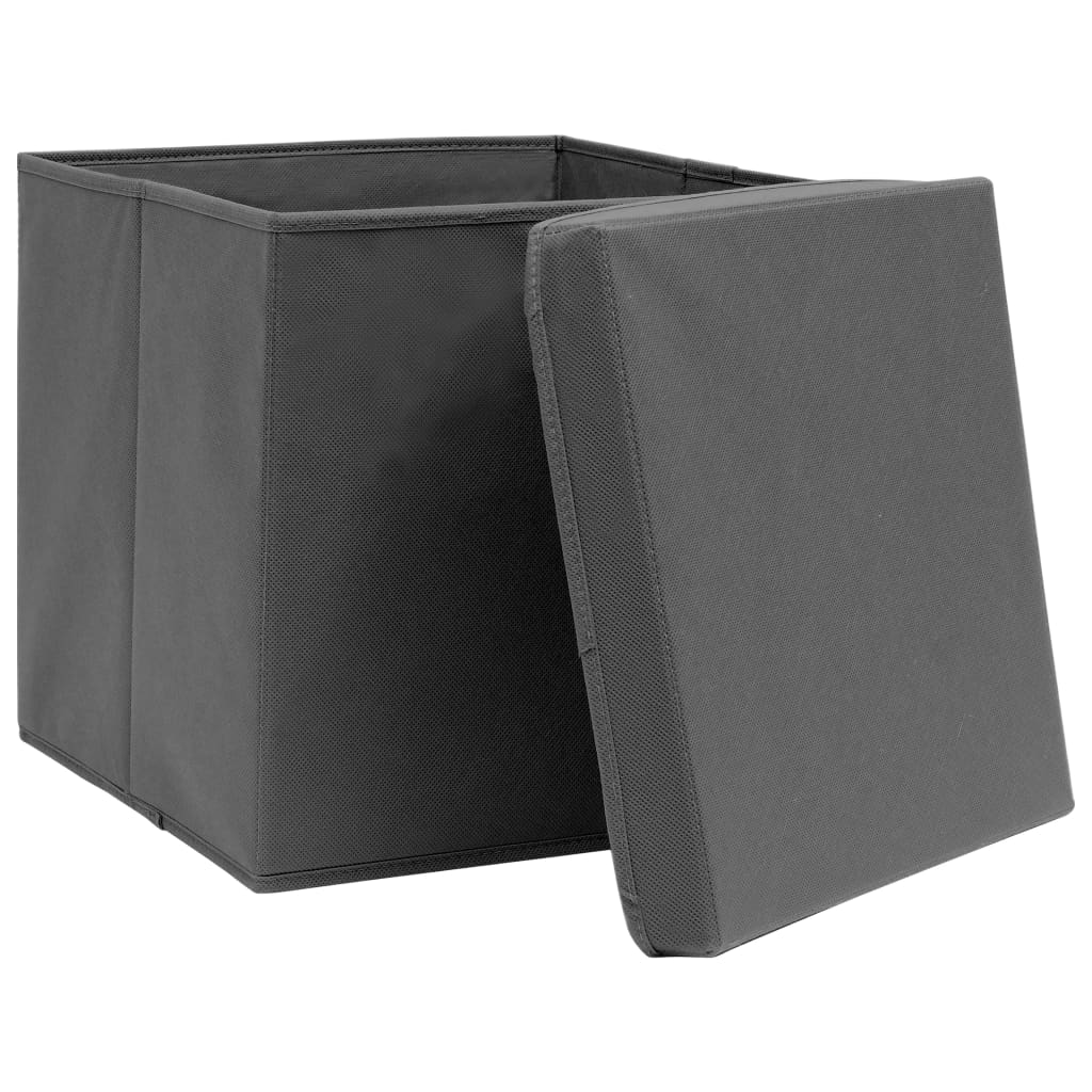 Contenitori con Coperchi 4 pz 28x28x28 cm Grigio - homemem39