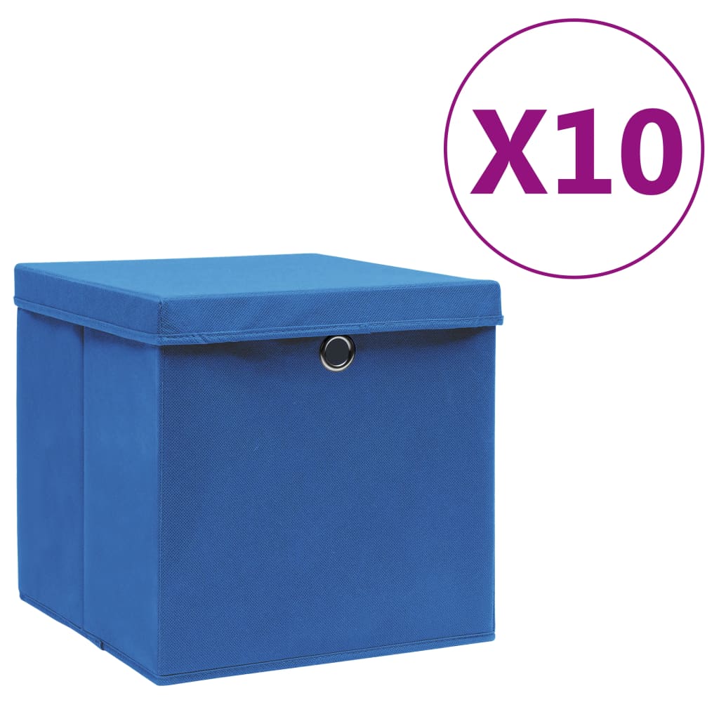 Contenitori con Coperchi 10 pz 28x28x28 cm Blu - homemem39