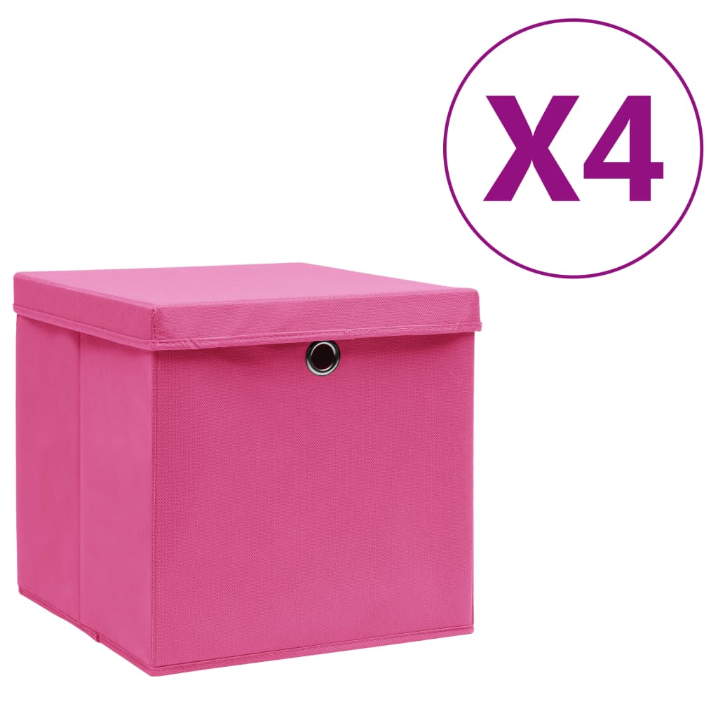 Contenitori con Coperchi 4 pz 28x28x28 cm Rosa - homemem39