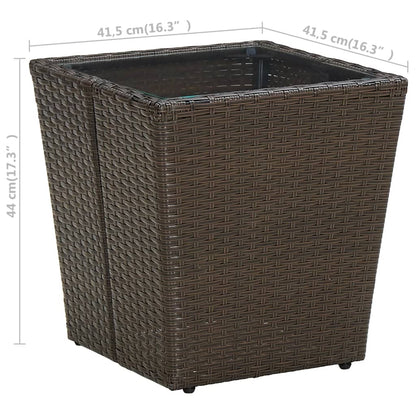 Brown coffee table 41.5x41.5x44cm in Polyrattan and Tempered Glass