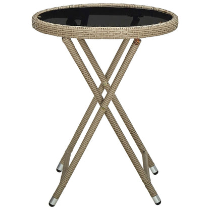 Tavolino Beige 60 cm in Polyrattan e Vetro Temperato