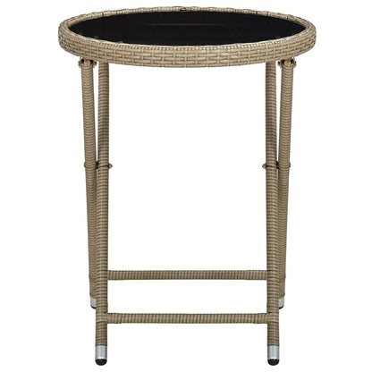 Tavolino Beige 60 cm in Polyrattan e Vetro Temperato