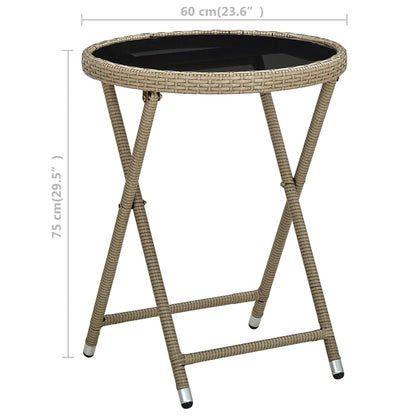 Tavolino Beige 60 cm in Polyrattan e Vetro Temperato