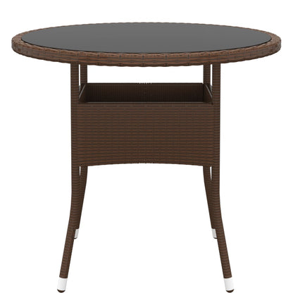 Tavolo Giardino Ø80x75 cm Vetro Temperato e Polyrattan Marrone - homemem39