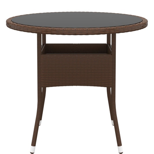 Tavolo Giardino Ø80x75 cm Vetro Temperato e Polyrattan Marrone - homemem39